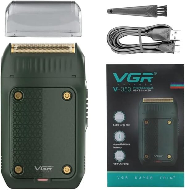 VGR V-353 Professional Ultra Thin Electric Shaver - Rechargeable Razor for Face Care, Beard Trimmer With Reciprocating Blade, USB Travel Shaver for Men - Green