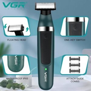 VGR Premium Cordless Rechargeable IPX5 Fully Waterproof Dual Sided OneBlade Trimmer & Shaver 3 Trimming Combs for complete Beard Styling & Body Hair Trimming