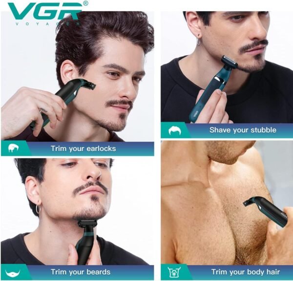 VGR Premium Cordless Rechargeable IPX5 Fully Waterproof Dual Sided OneBlade Trimmer & Shaver 3 Trimming Combs for complete Beard Styling & Body Hair Trimming