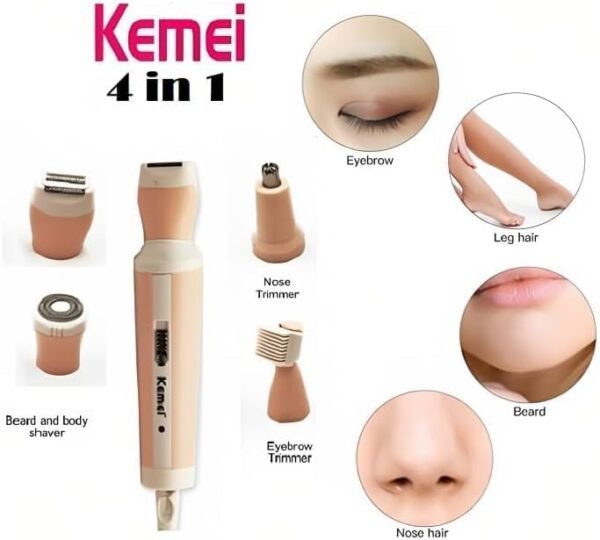 Kemei KM-3024 4in1 Trimmer Set For Women, Body Hair Remover, Nose & Eyebrow Trimmer, Skin Shaver - Carbon Steel Cutter Head, Push Type Switch, 3W Power