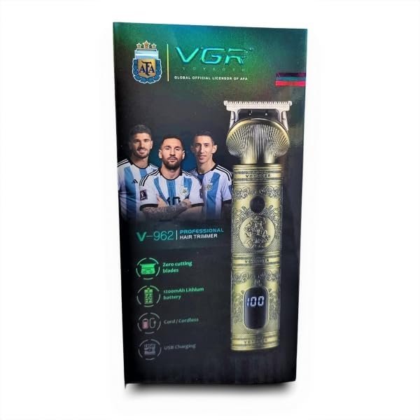 VGR V-962 Professional Pro Self Haircut Hair Clipper Beard trimmer Digital Display Blades USB Charging cable 4 Guide Combs for men 0mm Bald Head Clipper Runtime 200 mins 1200 mAh Li-ion Battery