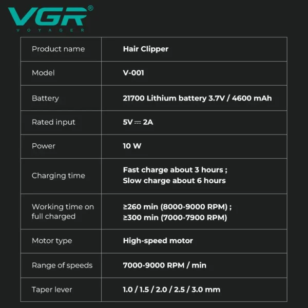 VGR V-001 Professional Hair Clipper for Men
