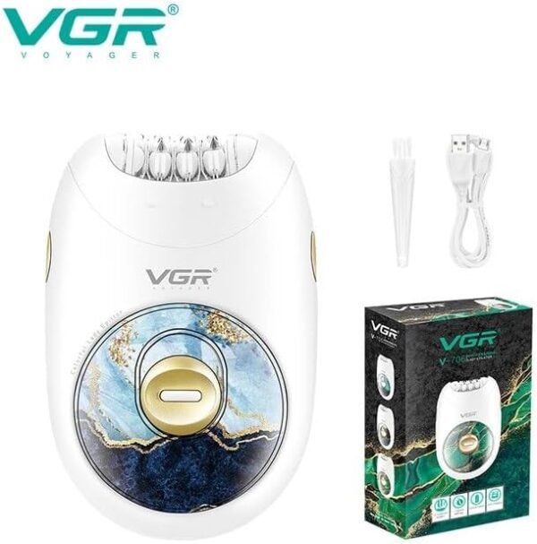 Vgr V-706 Cordless Professional Women Epilator With 18 Tweezers For Face, Legs, Underarms & Bikini Area With 70 Minutes Runtime 700Mah Li-Ion Battery Fast Charge (White, Green)1 Year Warranty