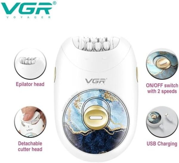 Vgr V-706 Cordless Professional Women Epilator With 18 Tweezers For Face, Legs, Underarms & Bikini Area With 70 Minutes Runtime 700Mah Li-Ion Battery Fast Charge (White, Green)1 Year Warranty