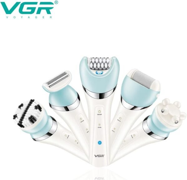 VGR V-703 Professional 5-in-1 Women Grooming Kit Shaver for Face, Legs, Underarms & Bikini area, Eyebrow trimmer, Ear & Nose Trimmer Facial Massager & Body Massager IPX 4 Fully washable