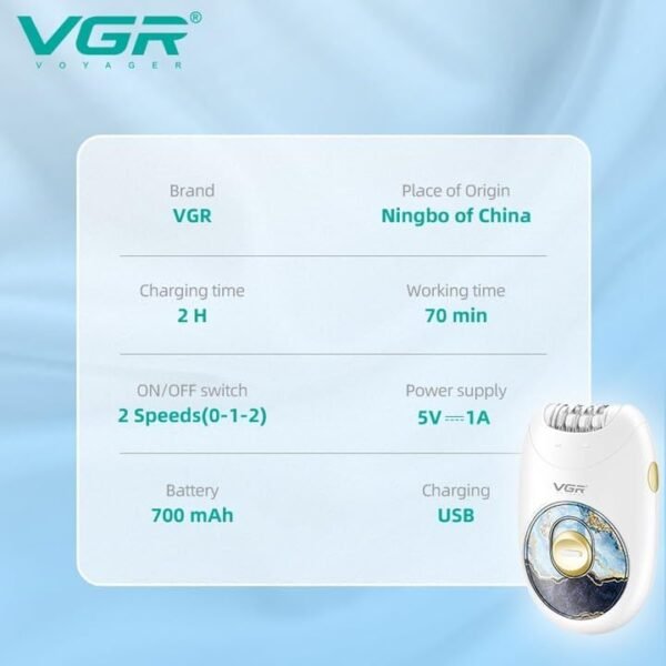 Vgr V-706 Cordless Professional Women Epilator With 18 Tweezers For Face, Legs, Underarms & Bikini Area With 70 Minutes Runtime 700Mah Li-Ion Battery Fast Charge (White, Green)1 Year Warranty