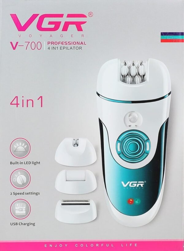 VGR V-700 Cordless Professional 4-in-1 Women Epilator & Shaver for Face, Legs, Underarms & Bikini area with Callus Remover for Wet & Dry use 50 minutes Runtime 2X500 mAH Li-ion Battery Fast Charge