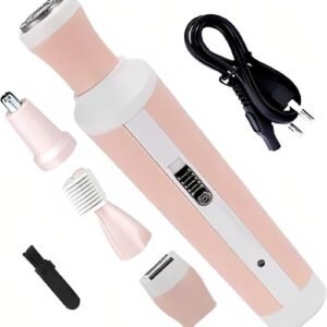 Kemei KM-3024 4in1 Trimmer Set For Women, Body Hair Remover, Nose & Eyebrow Trimmer, Skin Shaver - Carbon Steel Cutter Head, Push Type Switch, 3W Power