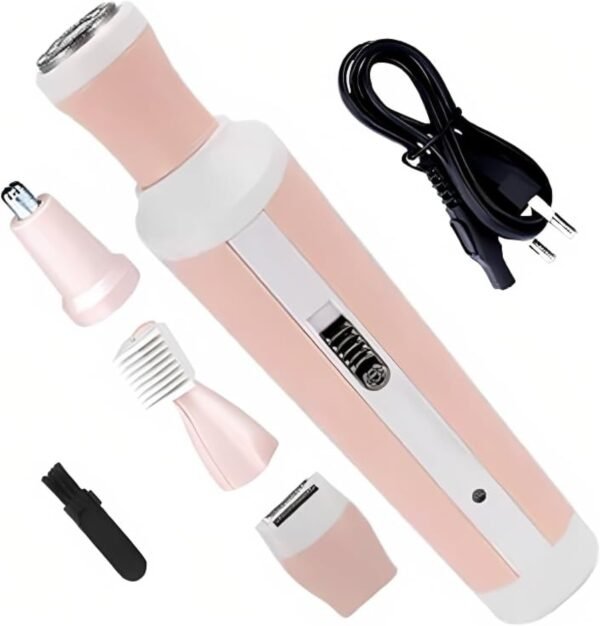 Kemei KM-3024 4in1 Trimmer Set For Women, Body Hair Remover, Nose & Eyebrow Trimmer, Skin Shaver - Carbon Steel Cutter Head, Push Type Switch, 3W Power