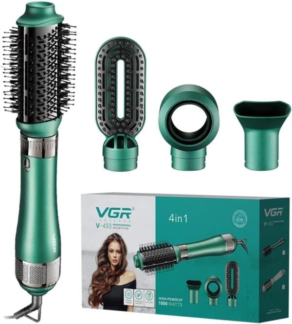 Vgr V-493 Professional 4In1 Hot Air Styler With Ceramic Coating & Overheating Protection Technology (High Power Of 1000 Watts, Green)