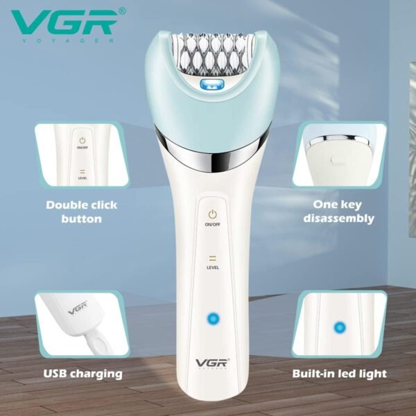 VGR V-703 Professional 5-in-1 Women Grooming Kit Shaver for Face, Legs, Underarms & Bikini area, Eyebrow trimmer, Ear & Nose Trimmer Facial Massager & Body Massager IPX 4 Fully washable