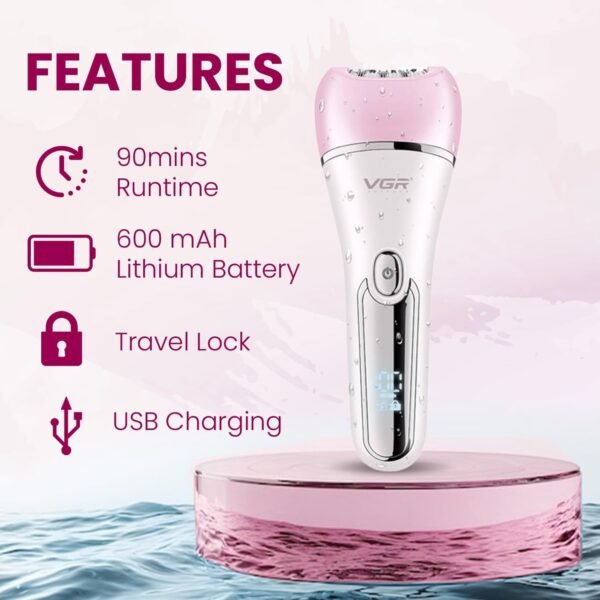 VGR V-733 Professional Ladies Grooming Kit,Epilator for women for full body grooming| 6 in 1 lady care set,LED Display,90min Runtime &600mAh Lithium Battery with IPX 7 Waterproof (Pink)1 Year Warranty