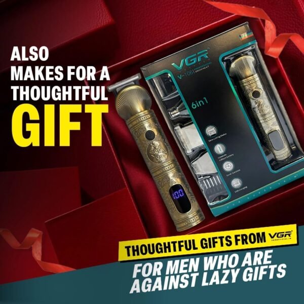 VGR V-106 Professional 6in1 Grooming Kit with LED Display Trimmer 180 min Runtime 16 Length Settings (Gold)