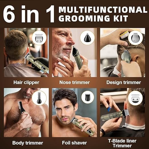 VGR V-106 Professional 6in1 Grooming Kit with LED Display Trimmer 180 min Runtime 16 Length Settings (Gold)