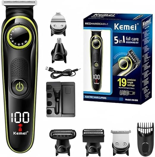 KEMEI KM-696 5 in 1 electric HAIR SHAVER full care grooming kit. Professional Body Ear Nose Hair, Men’s Beard Grooming Kit Mustache Trimmer, Cordless Electric Hair Clippers Haircut