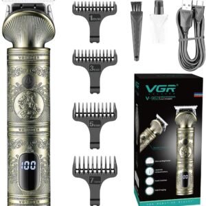 VGR V-962 Professional Pro Self Haircut Hair Clipper Beard trimmer Digital Display Blades USB Charging cable 4 Guide Combs for men 0mm Bald Head Clipper Runtime 200 mins 1200 mAh Li-ion Battery
