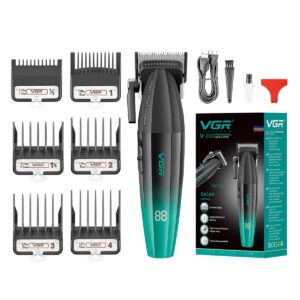 Vgr V-003 Ultra Premium Professional 9000 Rpm 2 Speed Hair Clipper Set Metal Housing Ceramic & Powder Metallurgic Blade Digital Display 2500 Battery 4 Adjustable Taper Lever 6 Guide Comb (Green)