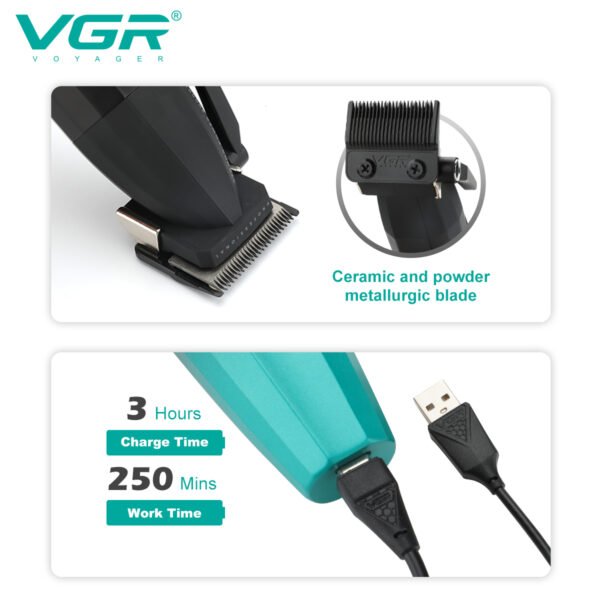 Vgr V-003 Ultra Premium Professional 9000 Rpm 2 Speed Hair Clipper Set Metal Housing Ceramic & Powder Metallurgic Blade Digital Display 2500 Battery 4 Adjustable Taper Lever 6 Guide Comb (Green)