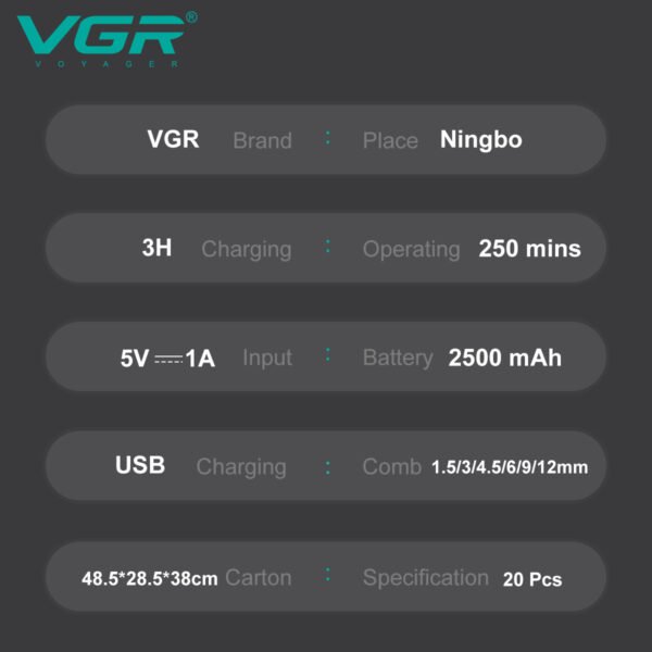 Vgr V-003 Ultra Premium Professional 9000 Rpm 2 Speed Hair Clipper Set Metal Housing Ceramic & Powder Metallurgic Blade Digital Display 2500 Battery 4 Adjustable Taper Lever 6 Guide Comb (Green)